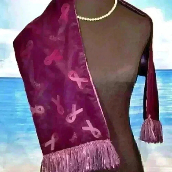 PURPLE Velour Scarf "HOPE" For the CURE SUPPORT Ghost Ribbon Accents Rectangle - Picture 7 of 12